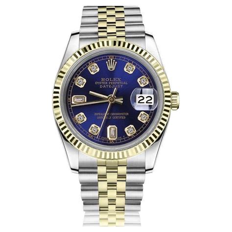 rolex dayeate 2 edelstahl blaues baguette genraucht|Rolex diamond dial.